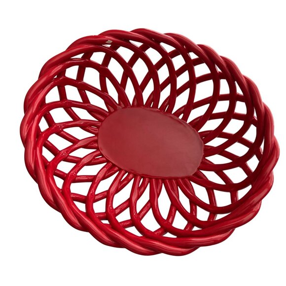 Arlington Designs Red Yellow Braided Woven Ceramic Bowls Oval Design Basket 10” - Picture 5 of 9